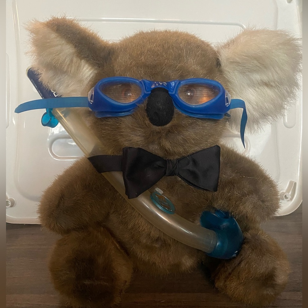 Brown Stuffed Koala with Blue Snorkel and Goggles
